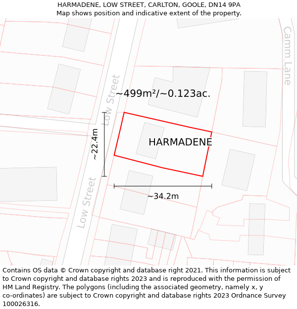 HARMADENE, LOW STREET, CARLTON, GOOLE, DN14 9PA: Plot and title map