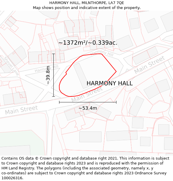 HARMONY HALL, MILNTHORPE, LA7 7QE: Plot and title map