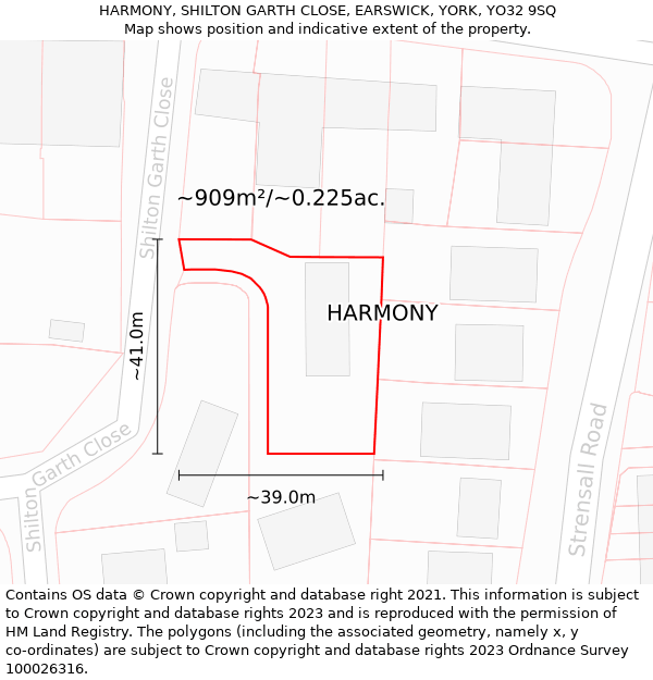 HARMONY, SHILTON GARTH CLOSE, EARSWICK, YORK, YO32 9SQ: Plot and title map