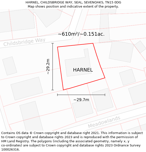 HARNEL, CHILDSBRIDGE WAY, SEAL, SEVENOAKS, TN15 0DG: Plot and title map