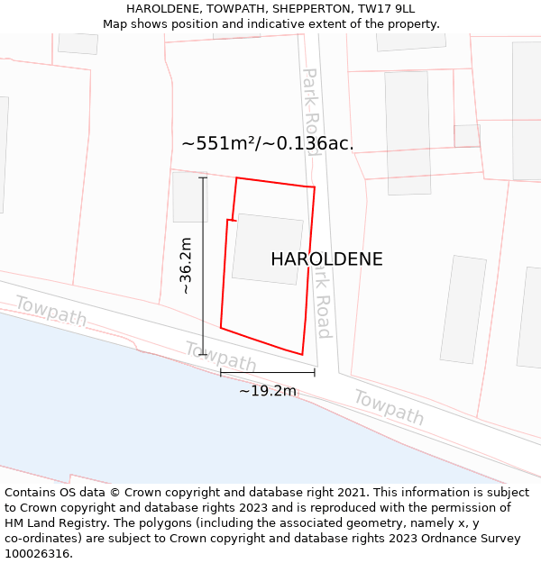 HAROLDENE, TOWPATH, SHEPPERTON, TW17 9LL: Plot and title map