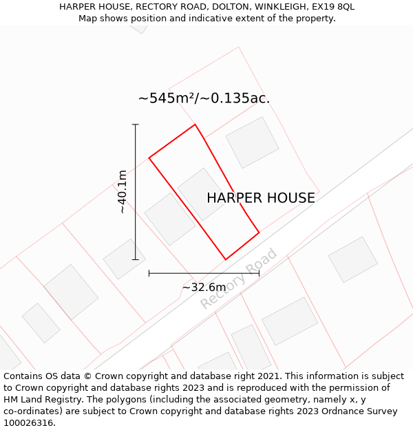 HARPER HOUSE, RECTORY ROAD, DOLTON, WINKLEIGH, EX19 8QL: Plot and title map