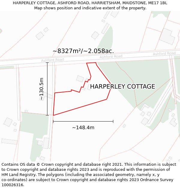 HARPERLEY COTTAGE, ASHFORD ROAD, HARRIETSHAM, MAIDSTONE, ME17 1BL: Plot and title map