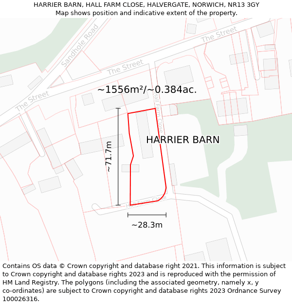 HARRIER BARN, HALL FARM CLOSE, HALVERGATE, NORWICH, NR13 3GY: Plot and title map
