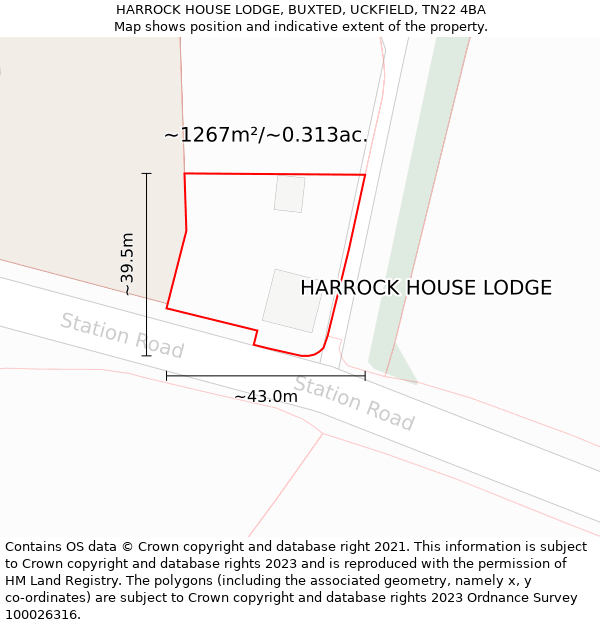 HARROCK HOUSE LODGE, BUXTED, UCKFIELD, TN22 4BA: Plot and title map