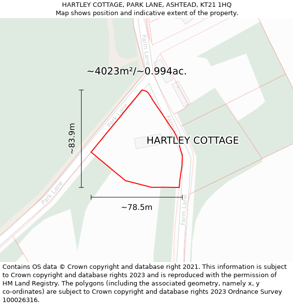 HARTLEY COTTAGE, PARK LANE, ASHTEAD, KT21 1HQ: Plot and title map