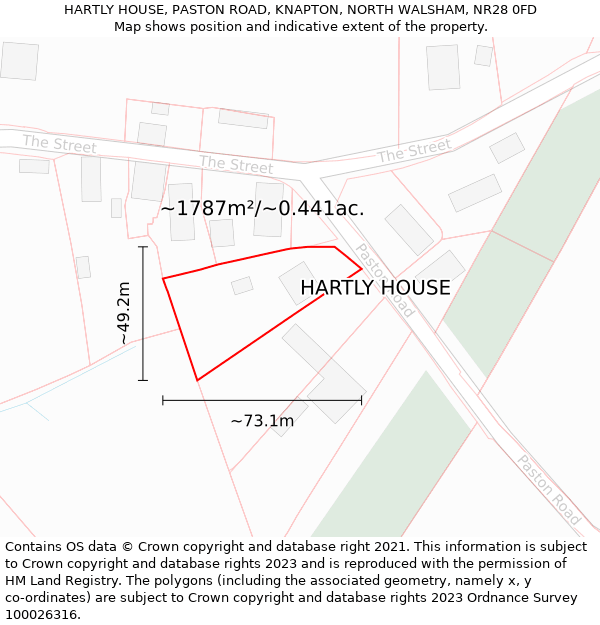 HARTLY HOUSE, PASTON ROAD, KNAPTON, NORTH WALSHAM, NR28 0FD: Plot and title map