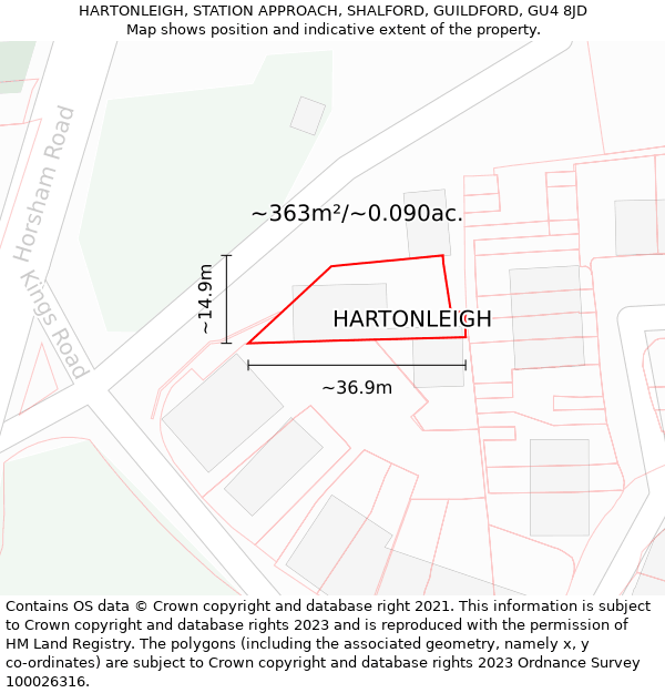 HARTONLEIGH, STATION APPROACH, SHALFORD, GUILDFORD, GU4 8JD: Plot and title map