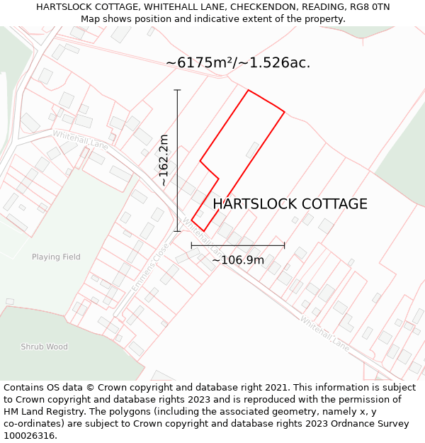 HARTSLOCK COTTAGE, WHITEHALL LANE, CHECKENDON, READING, RG8 0TN: Plot and title map