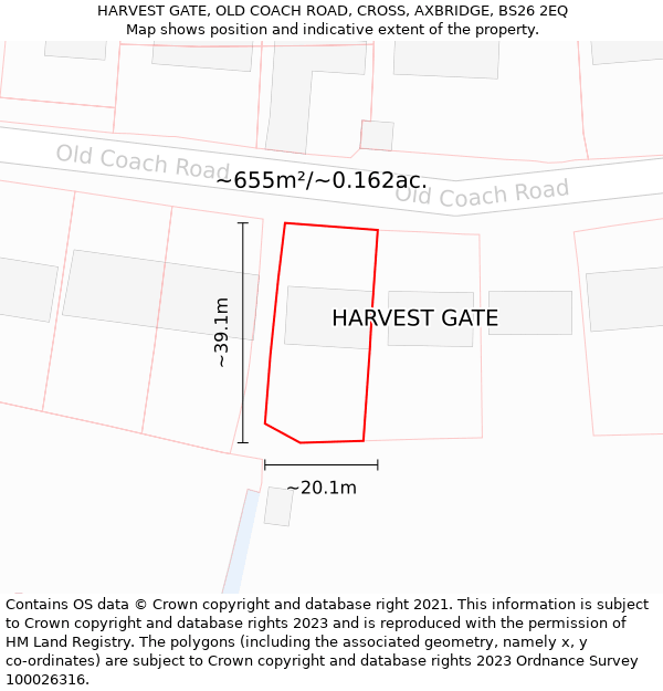 HARVEST GATE, OLD COACH ROAD, CROSS, AXBRIDGE, BS26 2EQ: Plot and title map