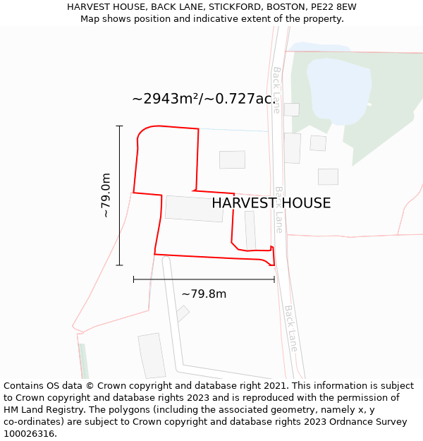 HARVEST HOUSE, BACK LANE, STICKFORD, BOSTON, PE22 8EW: Plot and title map