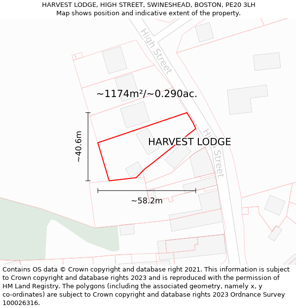 HARVEST LODGE, HIGH STREET, SWINESHEAD, BOSTON, PE20 3LH: Plot and title map