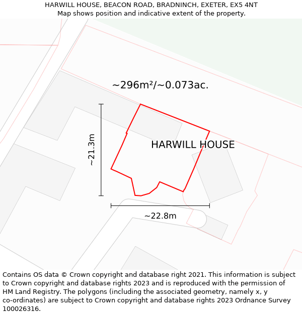 HARWILL HOUSE, BEACON ROAD, BRADNINCH, EXETER, EX5 4NT: Plot and title map