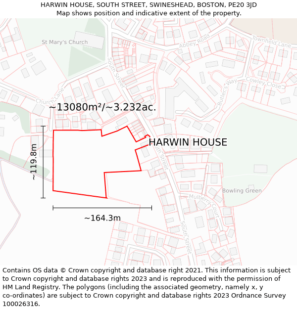 HARWIN HOUSE, SOUTH STREET, SWINESHEAD, BOSTON, PE20 3JD: Plot and title map