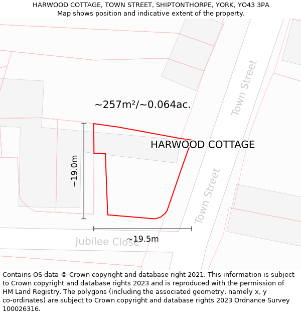 HARWOOD COTTAGE, TOWN STREET, SHIPTONTHORPE, YORK, YO43 3PA: Plot and title map