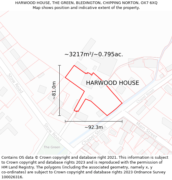HARWOOD HOUSE, THE GREEN, BLEDINGTON, CHIPPING NORTON, OX7 6XQ: Plot and title map