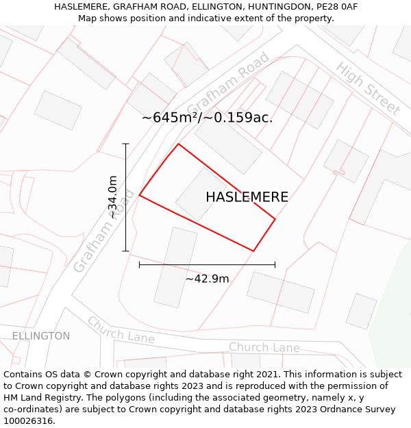 HASLEMERE, GRAFHAM ROAD, ELLINGTON, HUNTINGDON, PE28 0AF: Plot and title map