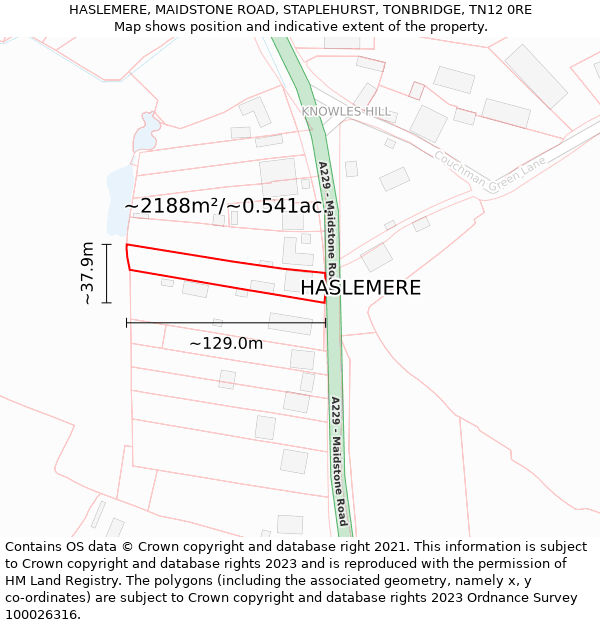 HASLEMERE, MAIDSTONE ROAD, STAPLEHURST, TONBRIDGE, TN12 0RE: Plot and title map