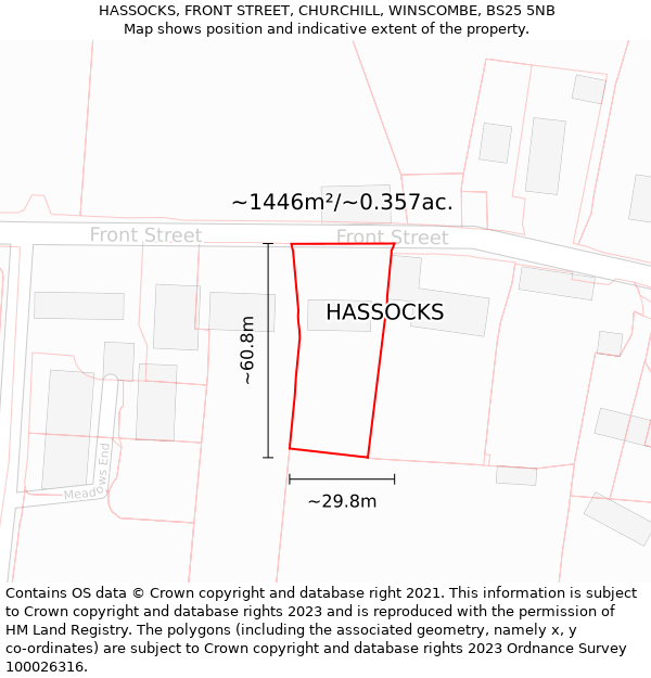 HASSOCKS, FRONT STREET, CHURCHILL, WINSCOMBE, BS25 5NB: Plot and title map