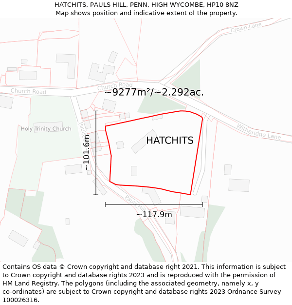 HATCHITS, PAULS HILL, PENN, HIGH WYCOMBE, HP10 8NZ: Plot and title map