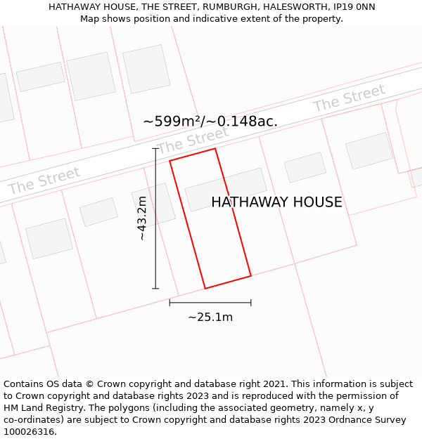 HATHAWAY HOUSE, THE STREET, RUMBURGH, HALESWORTH, IP19 0NN: Plot and title map