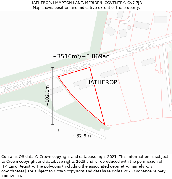 HATHEROP, HAMPTON LANE, MERIDEN, COVENTRY, CV7 7JR: Plot and title map