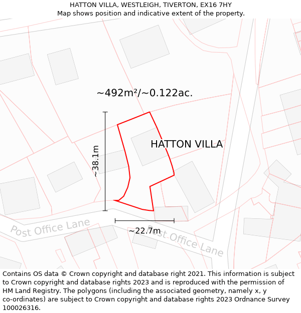 HATTON VILLA, WESTLEIGH, TIVERTON, EX16 7HY: Plot and title map