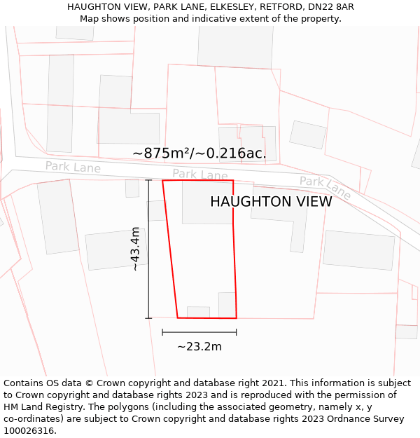 HAUGHTON VIEW, PARK LANE, ELKESLEY, RETFORD, DN22 8AR: Plot and title map