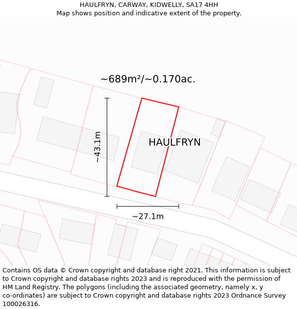 HAULFRYN, CARWAY, KIDWELLY, SA17 4HH: Plot and title map