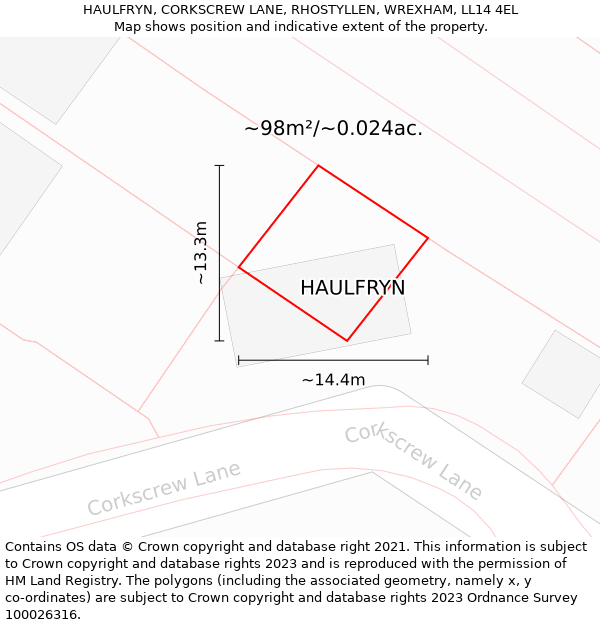 HAULFRYN, CORKSCREW LANE, RHOSTYLLEN, WREXHAM, LL14 4EL: Plot and title map