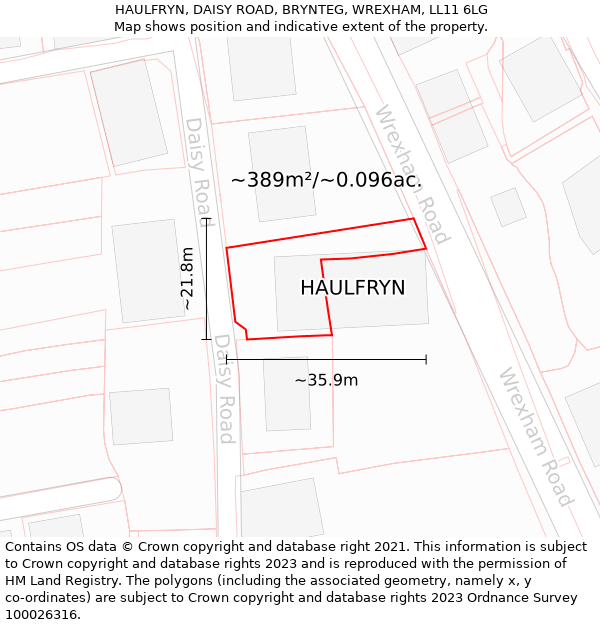 HAULFRYN, DAISY ROAD, BRYNTEG, WREXHAM, LL11 6LG: Plot and title map