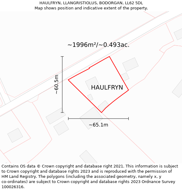 HAULFRYN, LLANGRISTIOLUS, BODORGAN, LL62 5DL: Plot and title map