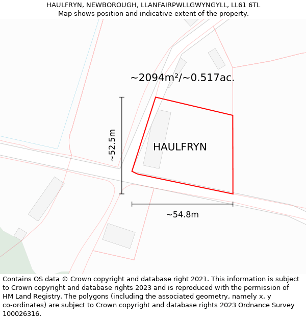 HAULFRYN, NEWBOROUGH, LLANFAIRPWLLGWYNGYLL, LL61 6TL: Plot and title map