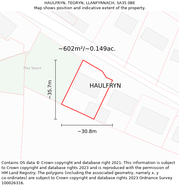 HAULFRYN, TEGRYN, LLANFYRNACH, SA35 0BE: Plot and title map