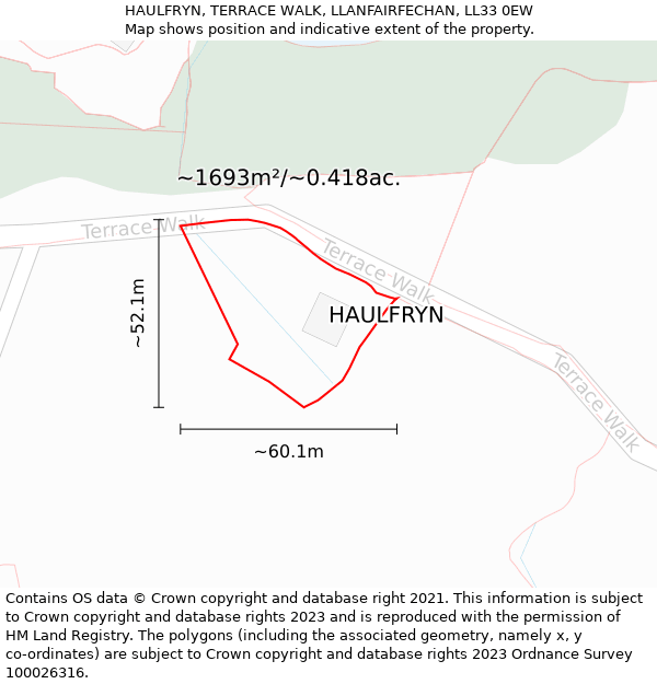 HAULFRYN, TERRACE WALK, LLANFAIRFECHAN, LL33 0EW: Plot and title map