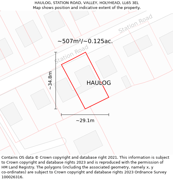 HAULOG, STATION ROAD, VALLEY, HOLYHEAD, LL65 3EL: Plot and title map