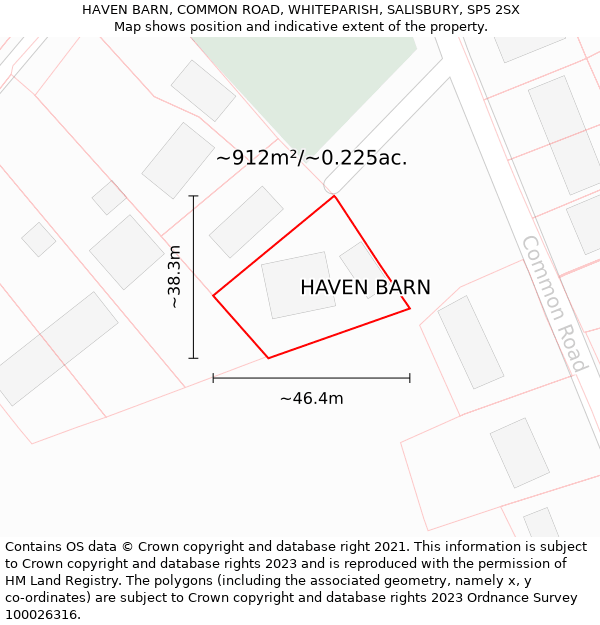 HAVEN BARN, COMMON ROAD, WHITEPARISH, SALISBURY, SP5 2SX: Plot and title map