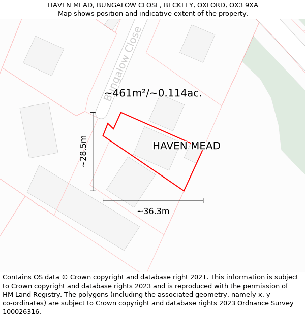 HAVEN MEAD, BUNGALOW CLOSE, BECKLEY, OXFORD, OX3 9XA: Plot and title map