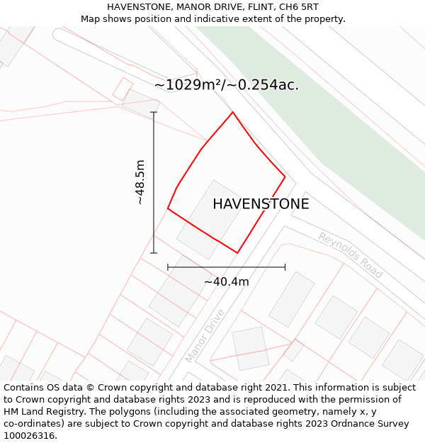 HAVENSTONE, MANOR DRIVE, FLINT, CH6 5RT: Plot and title map