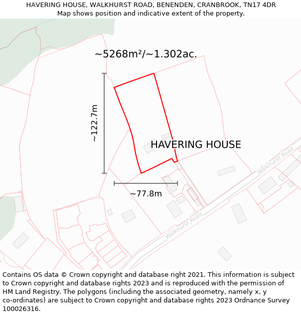 HAVERING HOUSE, WALKHURST ROAD, BENENDEN, CRANBROOK, TN17 4DR: Plot and title map