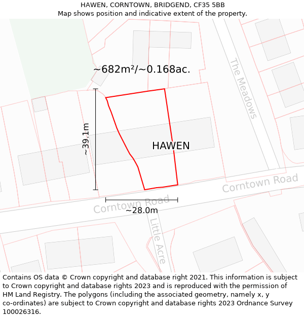 HAWEN, CORNTOWN, BRIDGEND, CF35 5BB: Plot and title map