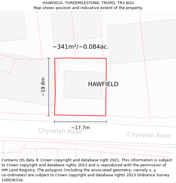 HAWFIELD, THREEMILESTONE, TRURO, TR3 6GU: Plot and title map