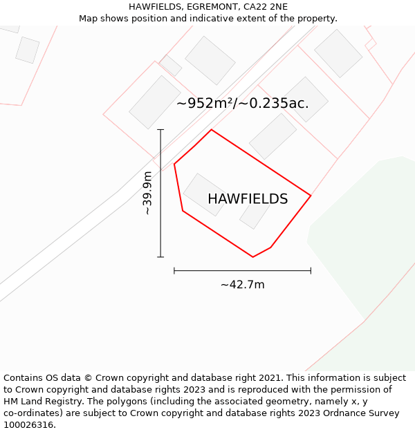 HAWFIELDS, EGREMONT, CA22 2NE: Plot and title map