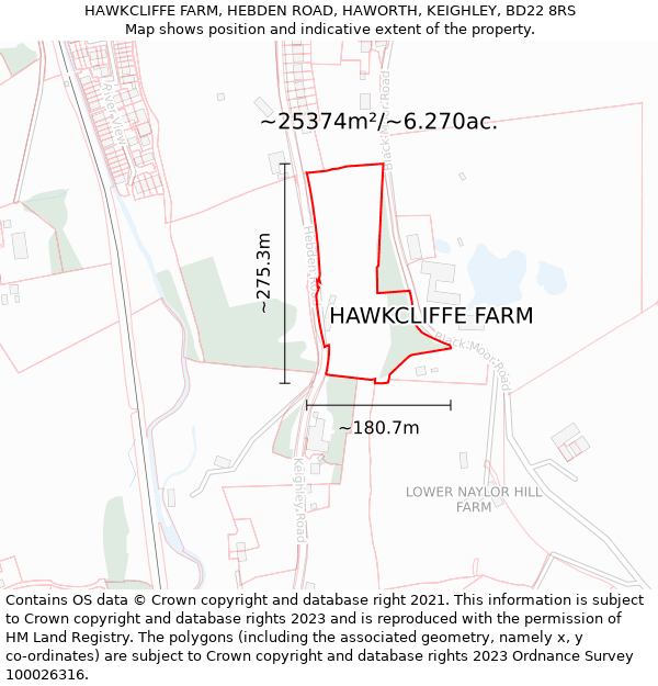 HAWKCLIFFE FARM, HEBDEN ROAD, HAWORTH, KEIGHLEY, BD22 8RS: Plot and title map