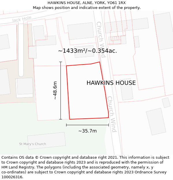 HAWKINS HOUSE, ALNE, YORK, YO61 1RX: Plot and title map