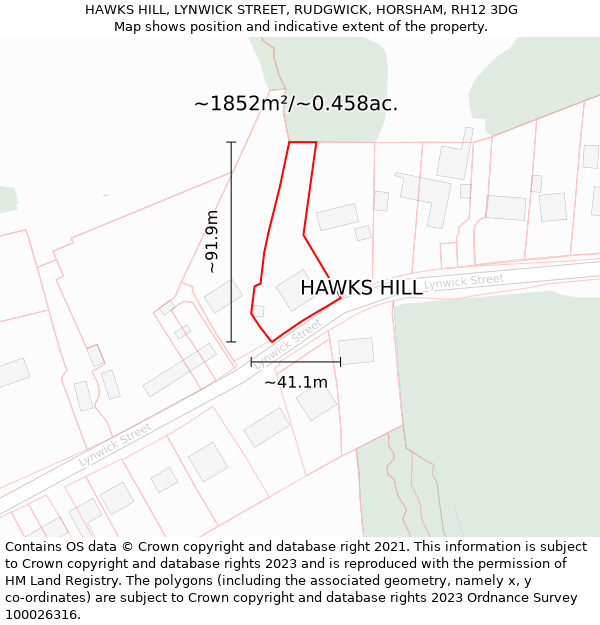 HAWKS HILL, LYNWICK STREET, RUDGWICK, HORSHAM, RH12 3DG: Plot and title map