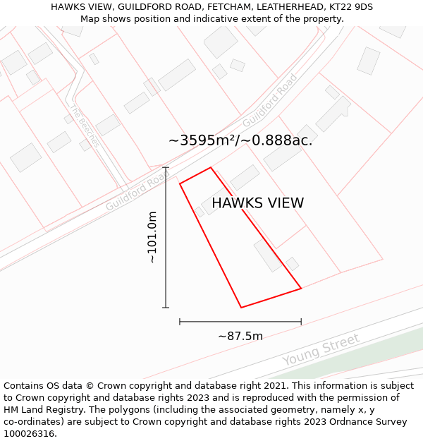 HAWKS VIEW, GUILDFORD ROAD, FETCHAM, LEATHERHEAD, KT22 9DS: Plot and title map