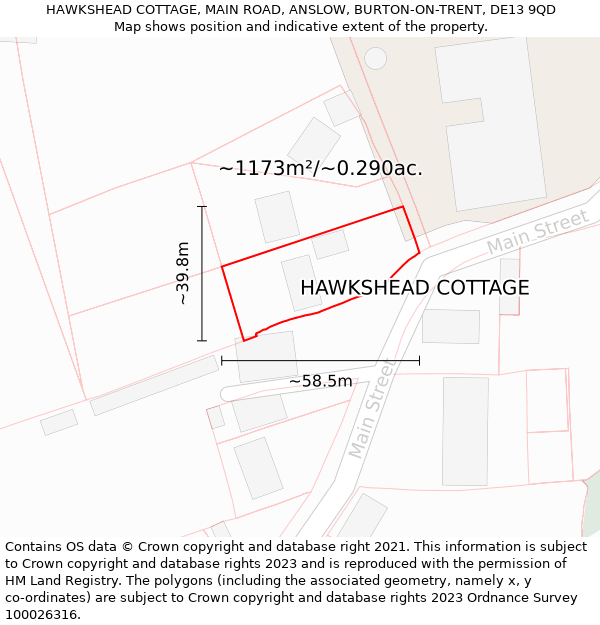 HAWKSHEAD COTTAGE, MAIN ROAD, ANSLOW, BURTON-ON-TRENT, DE13 9QD: Plot and title map