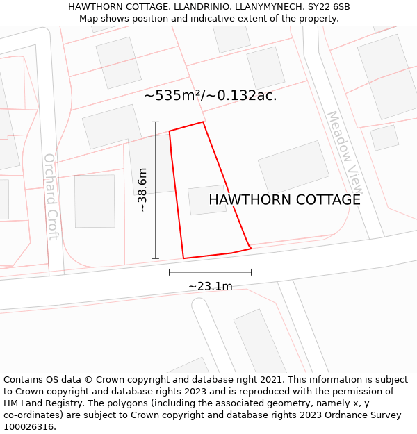 HAWTHORN COTTAGE, LLANDRINIO, LLANYMYNECH, SY22 6SB: Plot and title map