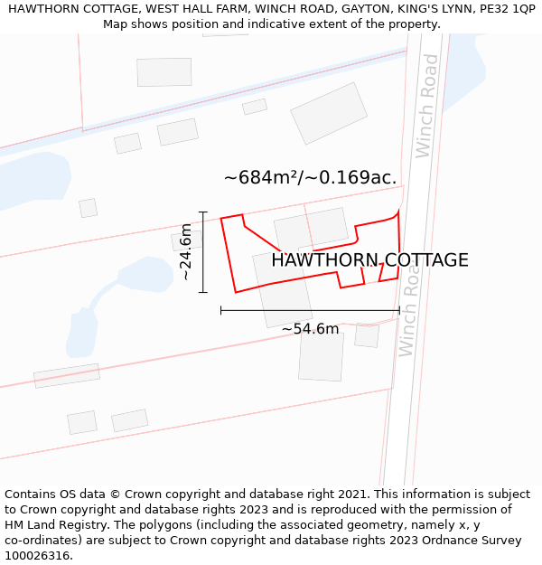 HAWTHORN COTTAGE, WEST HALL FARM, WINCH ROAD, GAYTON, KING'S LYNN, PE32 1QP: Plot and title map